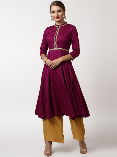 

SASSAFRAS Women Burgundy Solid A-Line Kurta