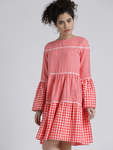 

Chemistry Women Red & White Checked Tiered A-Line Dress