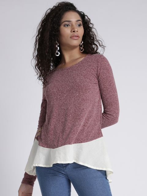 

Chemistry Women Burgundy Colourblocked A-Line Top