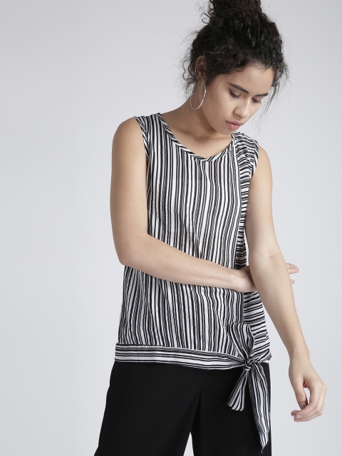 

Chemistry Women Black & Off-White Striped Top with Tie-Up Detail