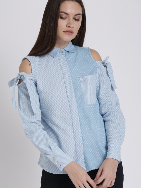 

Chemistry Women Blue & White Striped Shirt Style Top