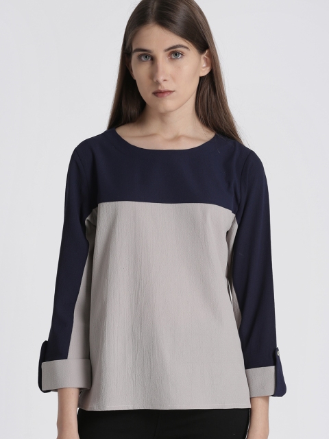 

Chemistry Women Grey & Navy Colourblocked Top