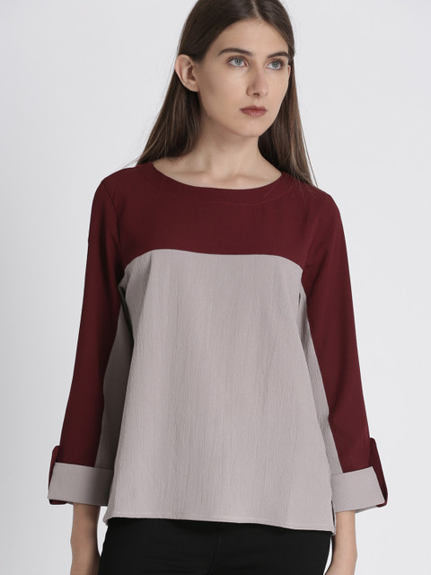 

Chemistry Women Grey Colourblocked Top