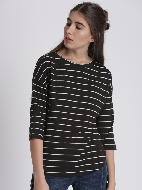 

Chemistry Women Black Striped T-shirt