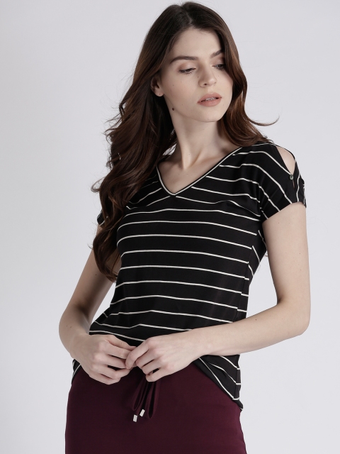 

Chemistry Women Black Striped T-shirt