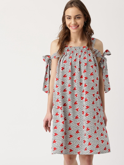 

DressBerry Women White & Red Printed A-Line Dress