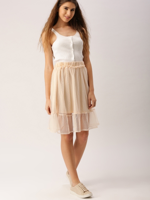 

DressBerry Women Peach Lace A-Line Skirt