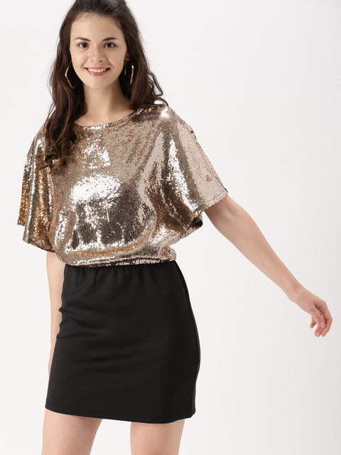 

DressBerry Women Rose Gold Embellished Sheath Dress