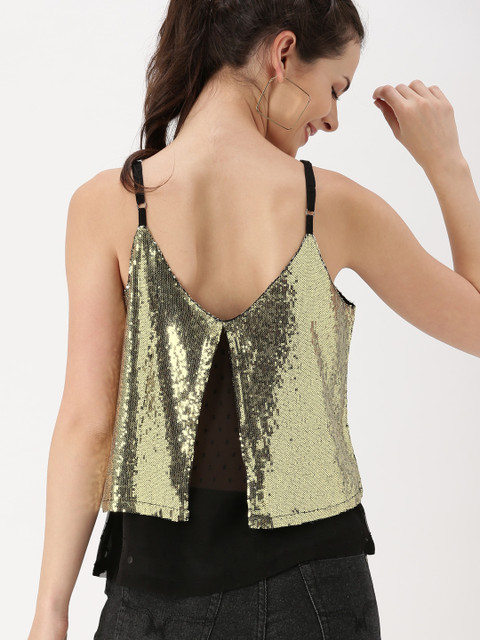 

DressBerry Women Gold-Toned Embellished Styled Back Top