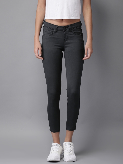 

HERE&NOW Women Charcoal Grey Skinny Fit Mid-Rise Clean Look Stretchable Jeans