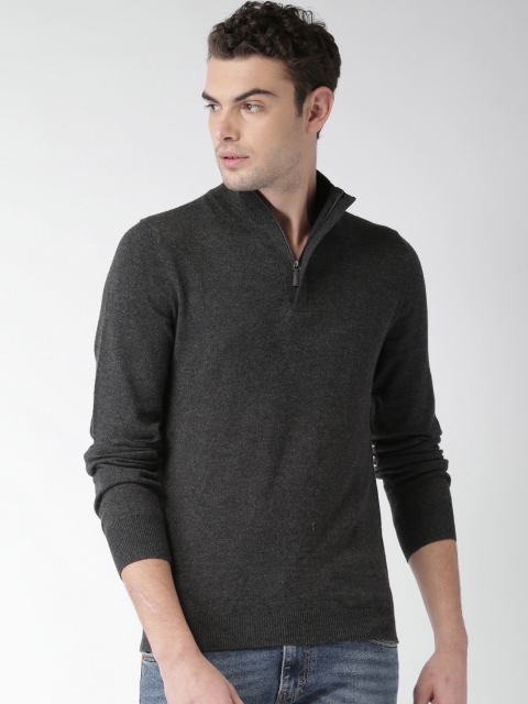 

Celio Men Charcoal Grey Solid Pullover