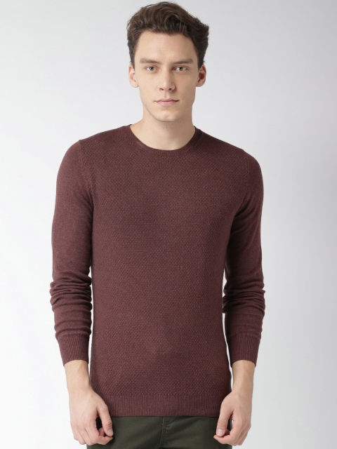 

Celio Men Burgundy Self-Design Pullover Sweater