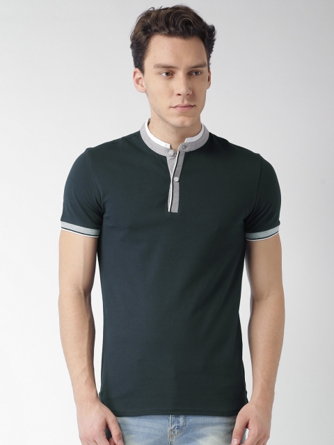 

Celio Men Blue Solid Mandarin Collar T-shirt
