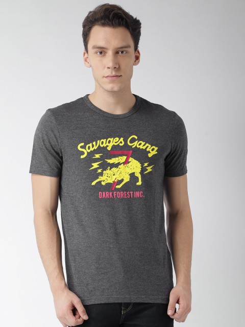 

Celio Men Charcoal Grey Printed Round Neck T-shirt