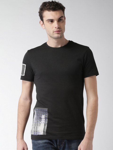 

Celio Men Black Back Printed Round Neck Pure Cotton T-shirt