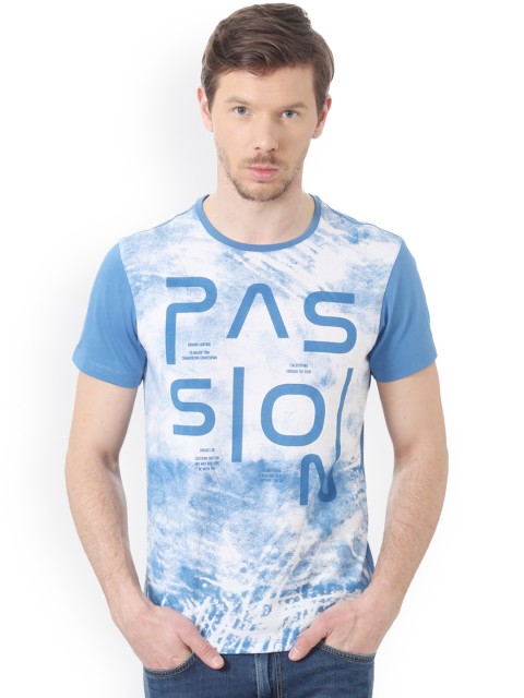

Peter England Casuals Men Blue Printed Round Neck T-shirt