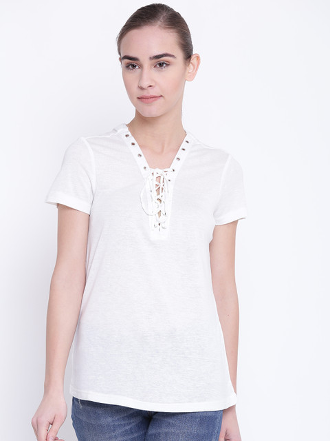 

FOREVER 21 Women White Solid Top