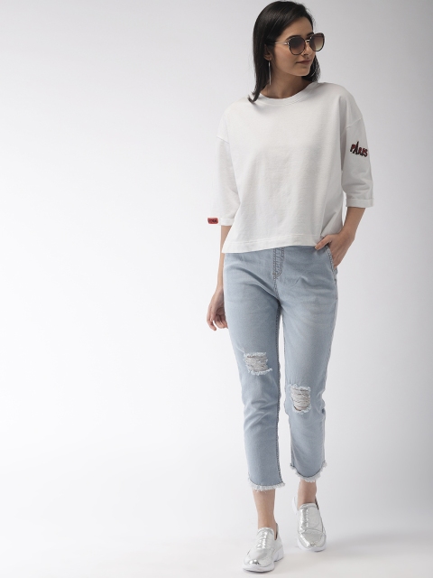 

FOREVER 21 Women White Solid Boxy Top