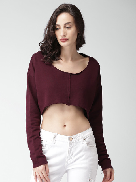 

FOREVER 21 Women White Striped Top, Burgundy