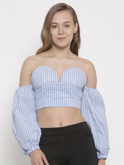

FOREVER 21 Women Blue & White Striped Bralette Top