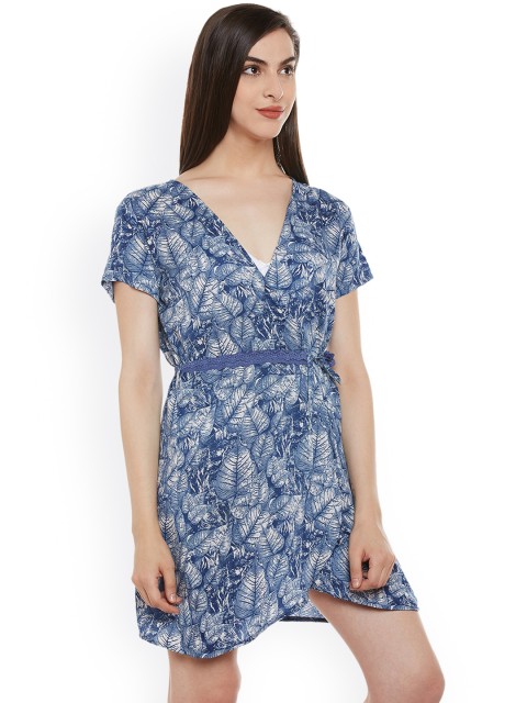 

Clovia Blue Printed Front Open Beach Cover-Up Dress NS0882P08XL