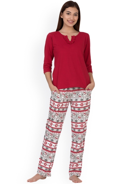 

Clovia Maroon & White Printed Lounge Set LS0204P18