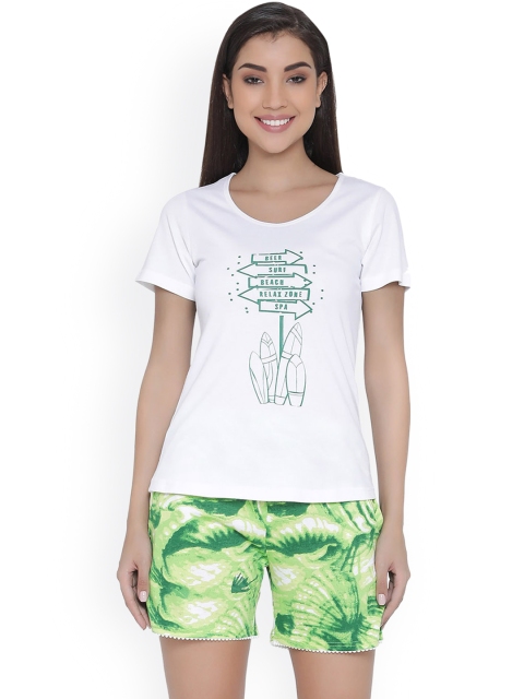 

Clovia White & Green Printed Lounge Set LS0252M11XL