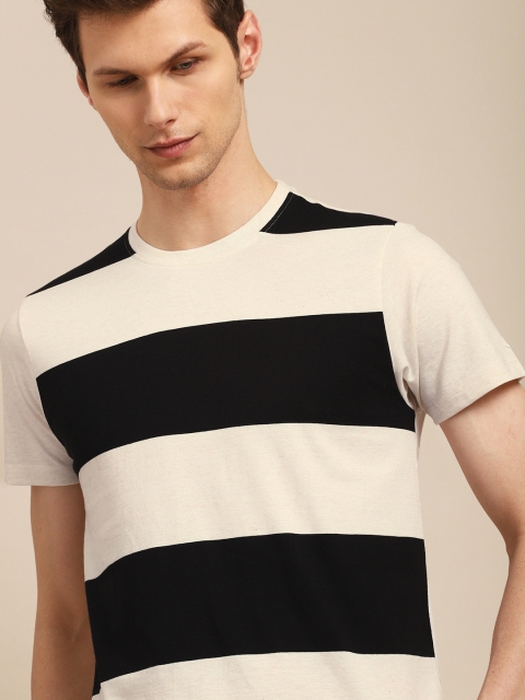 

ether Men Black & Off-White Striped Round Neck T-shirt