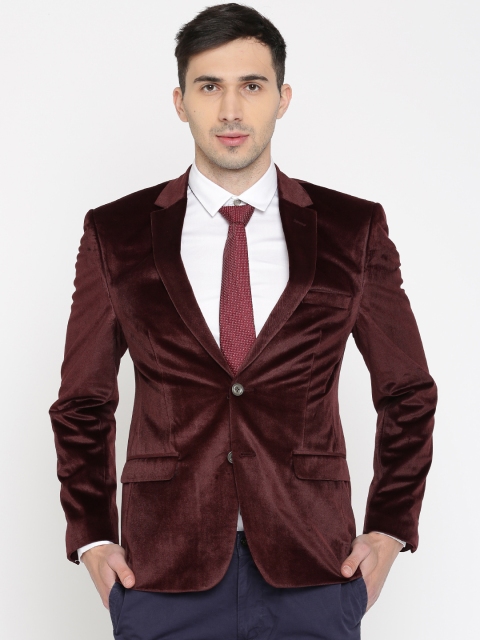 

Peter England Maroon Single-Breasted Regular Italian Fit Party Blazer, Na