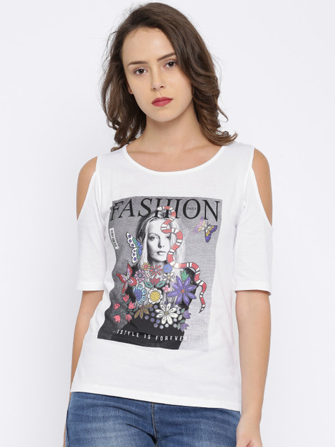 

SF JEANS by Pantaloons Women White Printed Pure Cotton Top