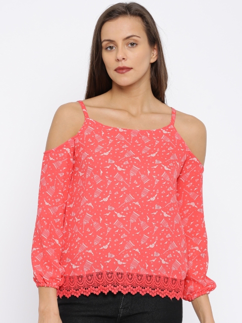 

Honey by Pantaloons Women Coral Pink Quirky Print Top