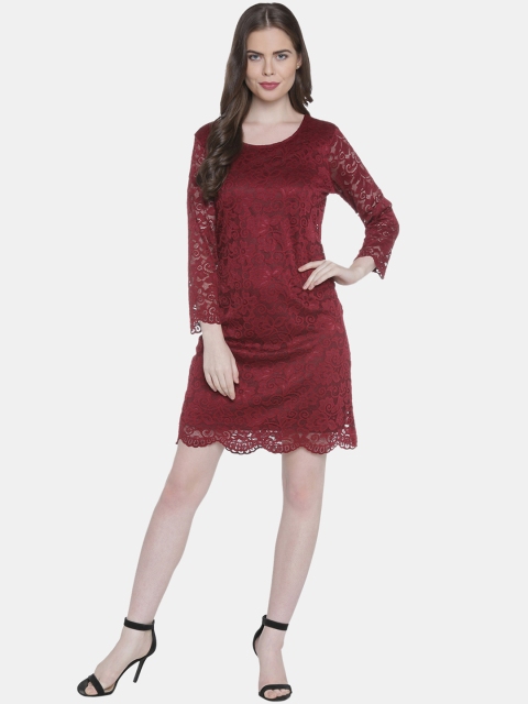

Annabelle by Pantaloons Women Maroon Self Design Sheath Dress