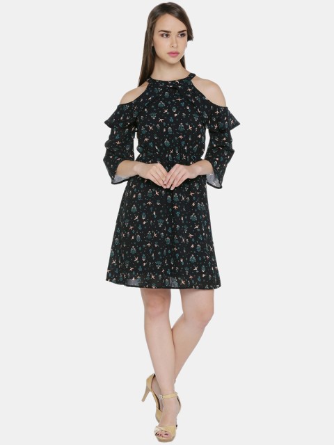 

Honey by Pantaloons Women Black Printed A-Line Dress
