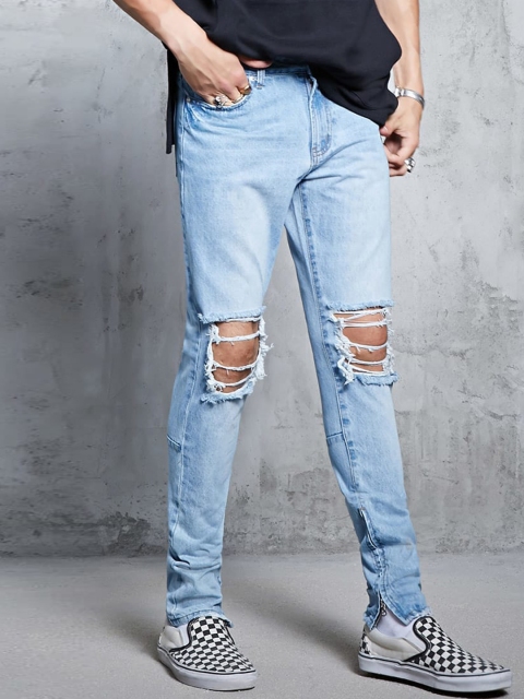 

FOREVER 21 Men Blue Mid-Rise Highly Distressed Jeans