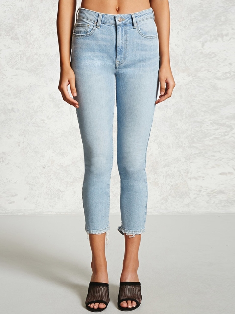 

FOREVER 21 Women Blue Regular Fit Mid-Rise Clean Look Stretchable Jeans