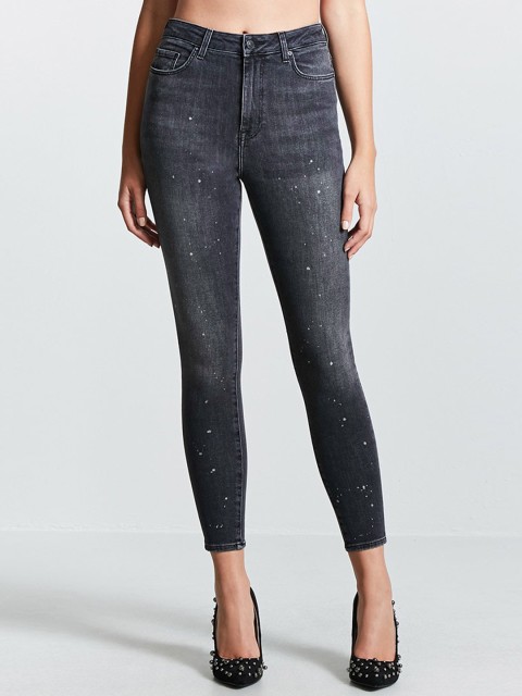 

FOREVER 21 Women Charcoal Grey Regular Fit High-Rise Clean Look Stretchable Jeans