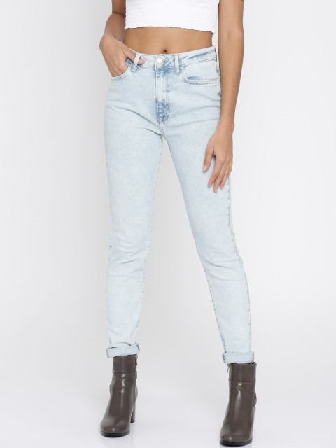 

FOREVER 21 Women Blue Regular Fit Mid-Rise Clean Look Stretchable Jeans