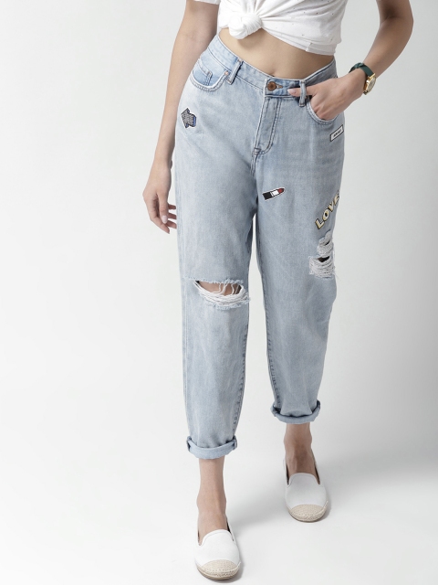 

FOREVER 21 Women Blue Regular Fit Mid-Rise Mildly Distressed Jeans
