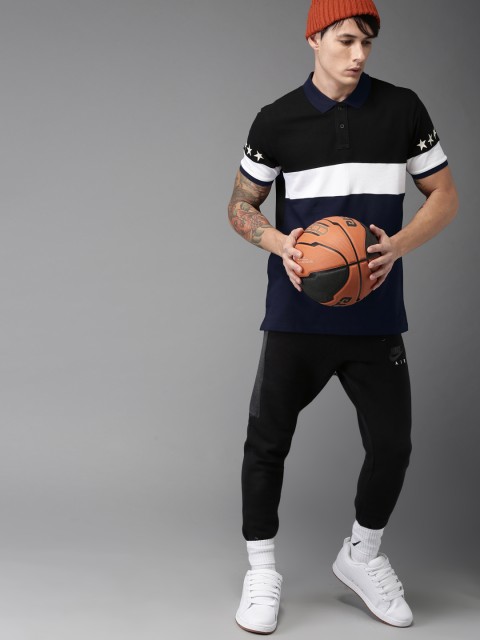 

Moda Rapido Men Black Colourblocked Polo Longline T-shirt