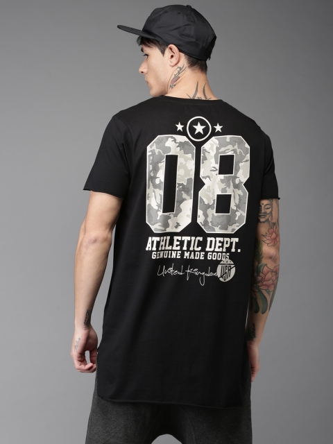 

Moda Rapido Men Black Solid Round Neck Longline T-shirt