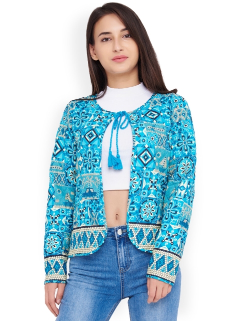 

Chumbak Women Blue Printed Open Front Jacket