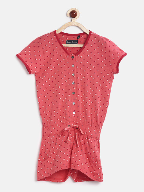 

Sweet Dreams Girls Coral Red Printed Playsuit