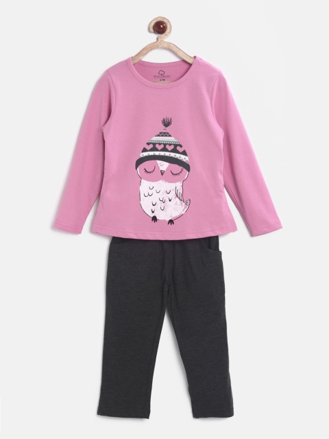 

Sweet Dreams Girls Pink & Black Printed Night Suit 6121G7