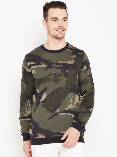 

Jack & Jones Men Olive Green & Black Self-Design Sweater