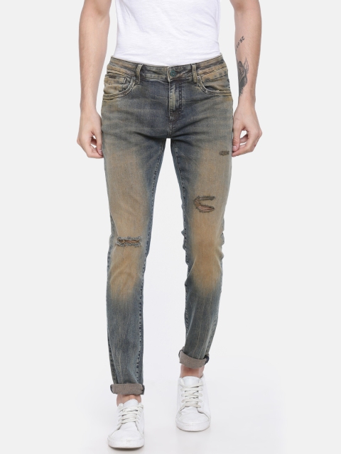 

Jack & Jones Men Blue Ben Skinny Fit Mid-Rise Low Distress Stretchable Jeans