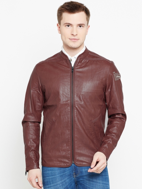 

Jack & Jones Men Maroon Faux Leather Solid Biker Jacket