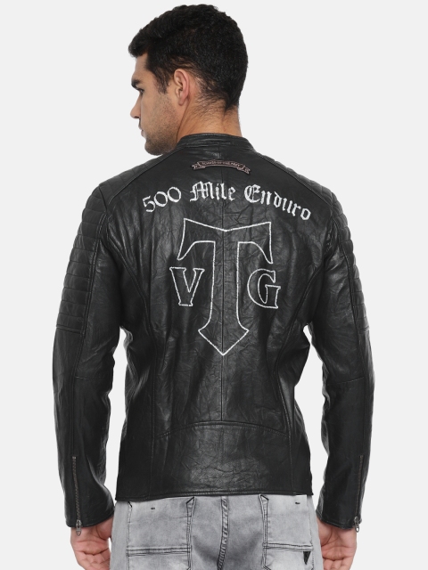 

Jack & Jones Men Black Solid Biker Leather Jacket