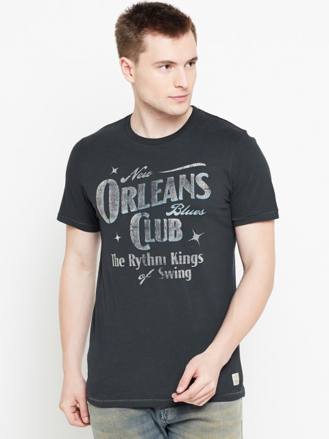 

Jack & Jones Men Grey Printed Round Neck T-shirt, Black