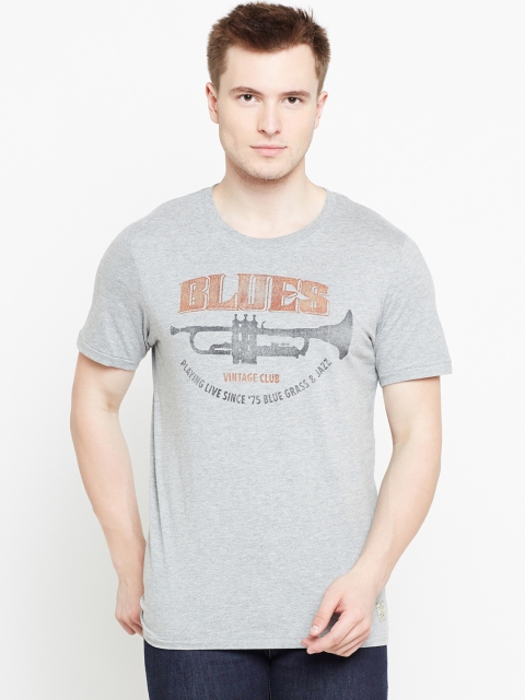 

Jack & Jones Men Grey Melange Printed Round Neck T-shirt