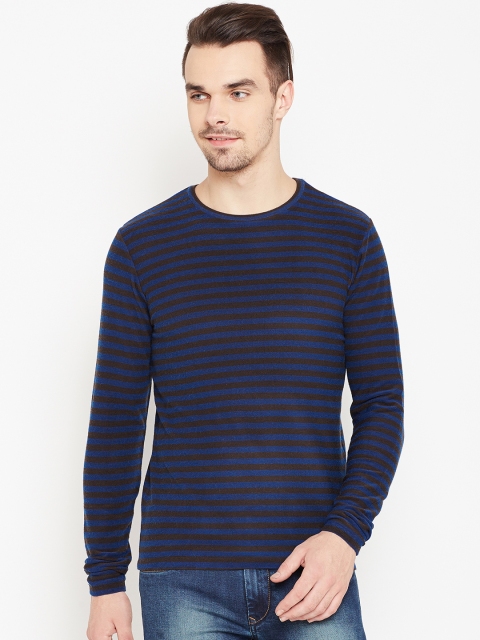 

Jack & Jones Men Blue & Brown Striped Round Neck T-shirt